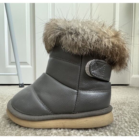 Rabbit Fur Top Comfy Kids Soft winter Boots Gray Toddler size 8 / 25 - Picture 2 of 8